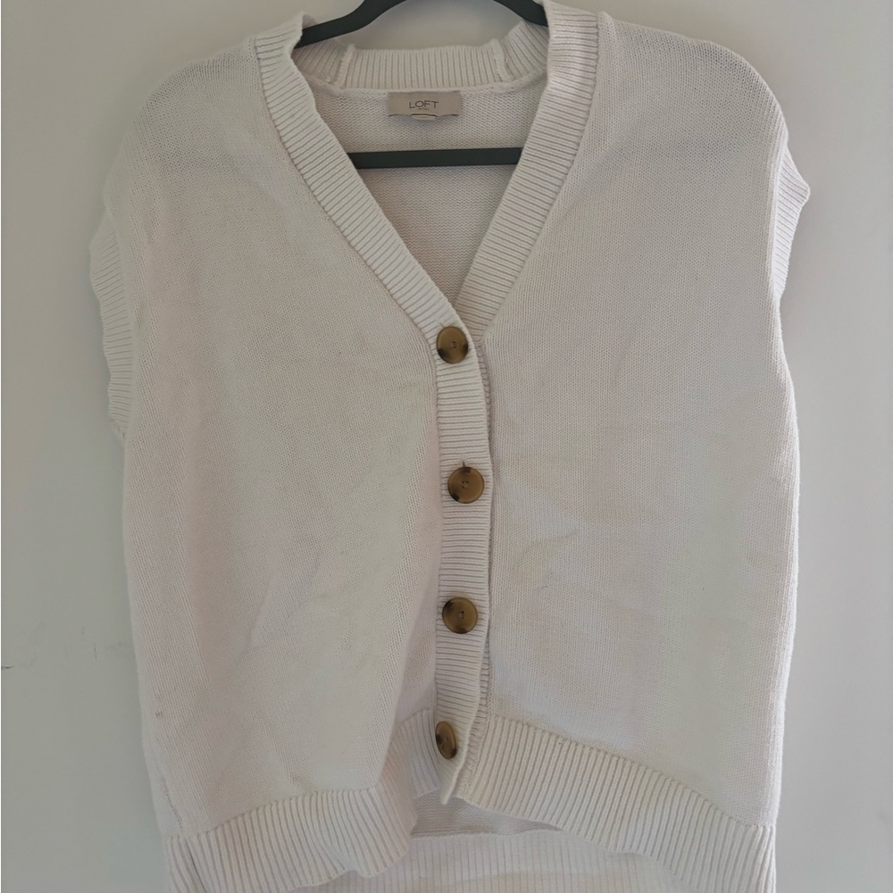LOFT Women's Cream Button-Up Sweater Vest